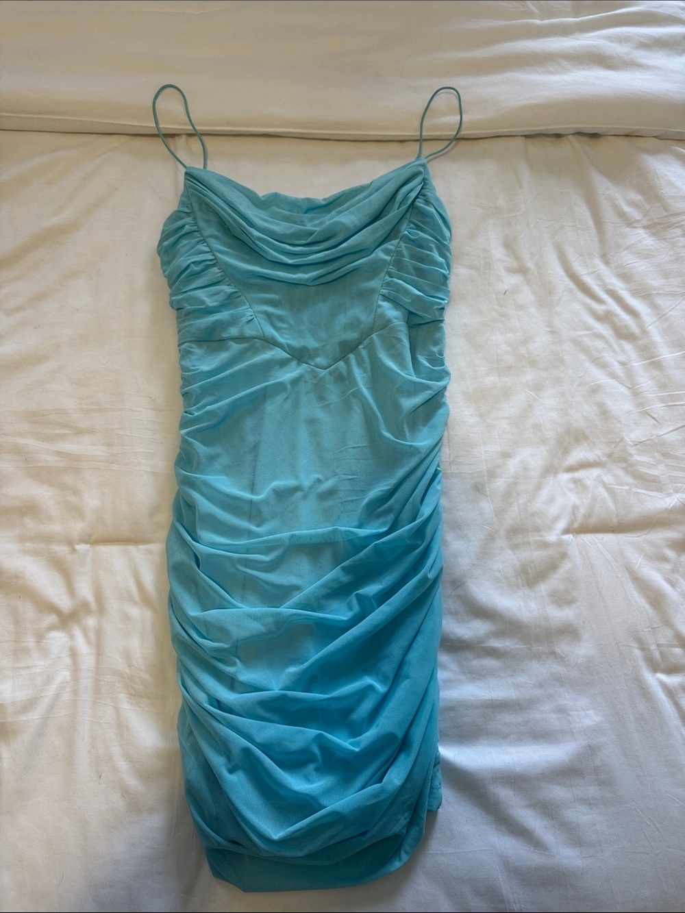 Hello Molly Aqua Ruched Cowl Mini Dress